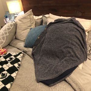 Navy blue and white tweed poncho